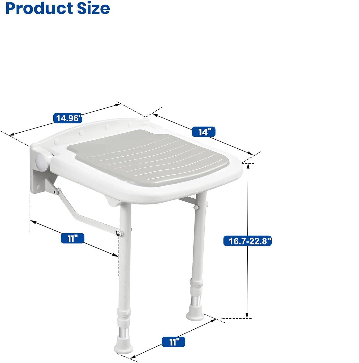 Wall-Mount Foldable Shower Chair, Adjustable, Non-Slip Feet V178-66807