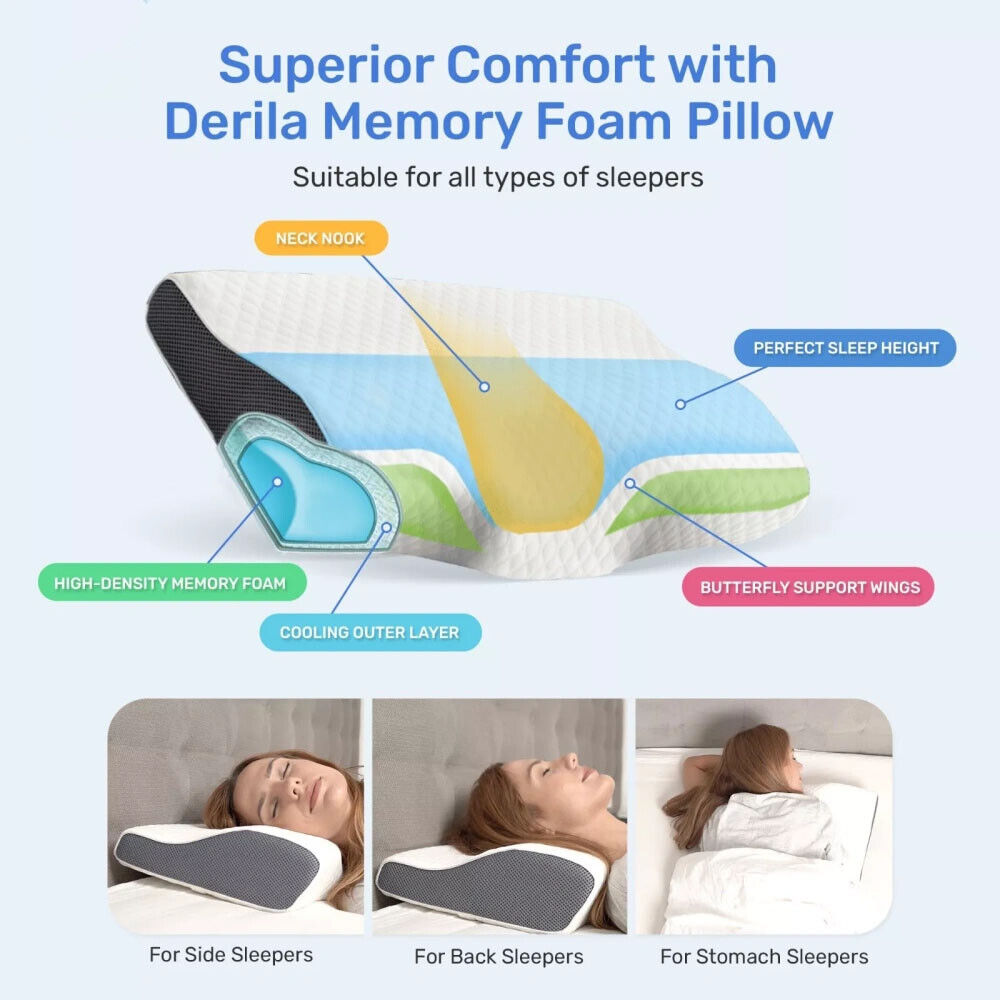 Cervical Memory Foam Pillow Butterfly Shape Standard Anti Snore V178-66808