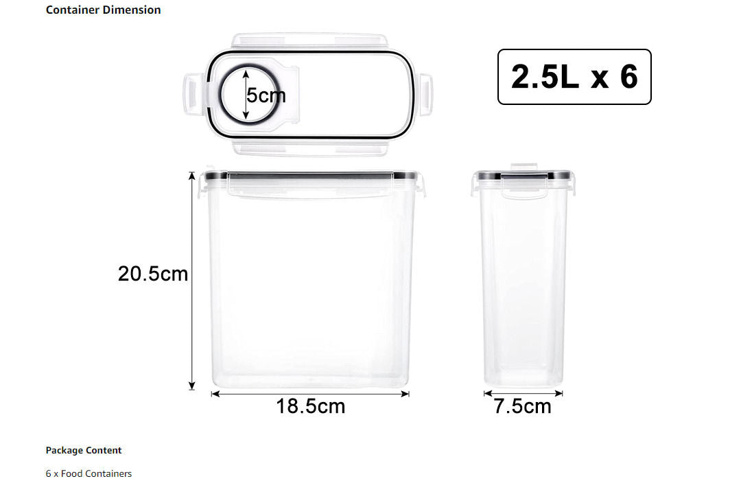 6PCS Food Storage Containers Kitchen Dry Pantry Organiser Airtight Lids V178-66815