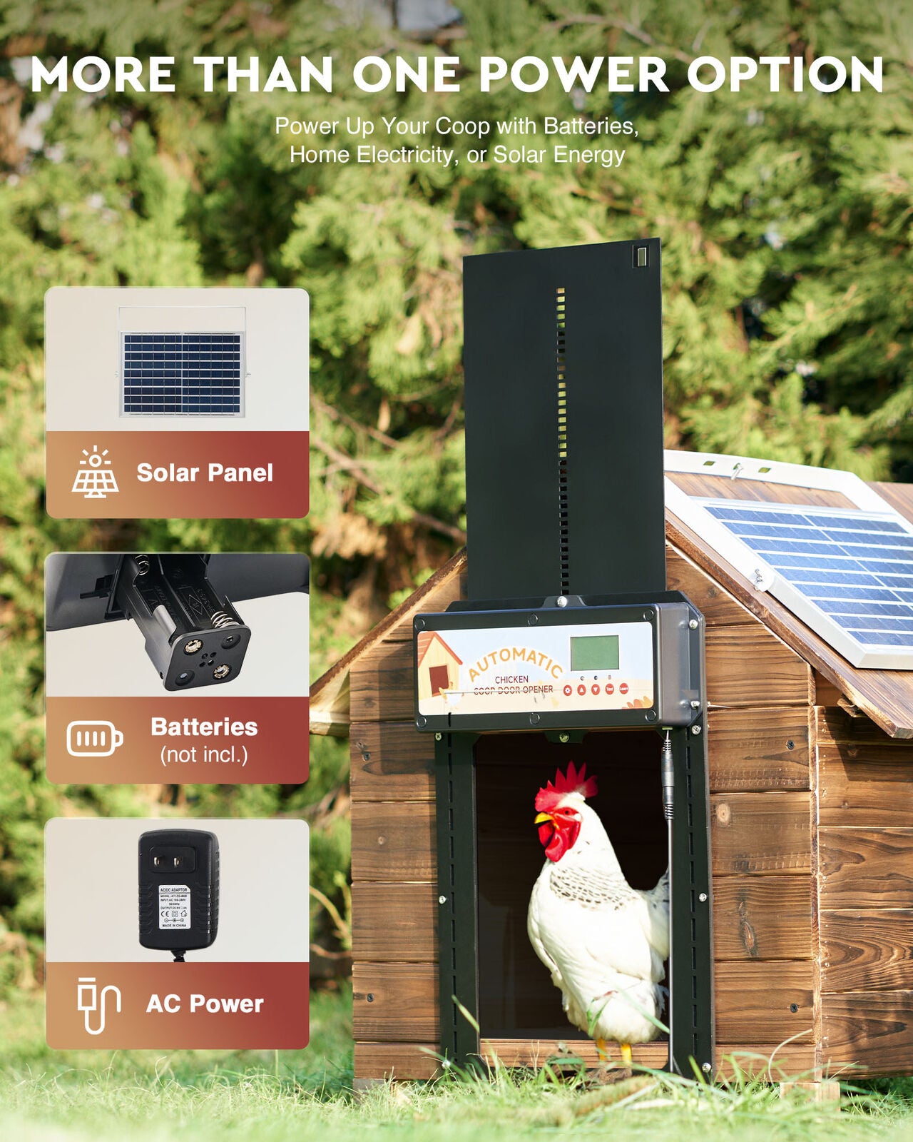 Automatic Chicken Coop Door Solar/Battery/AC 6W Aluminum Copper V178-66821