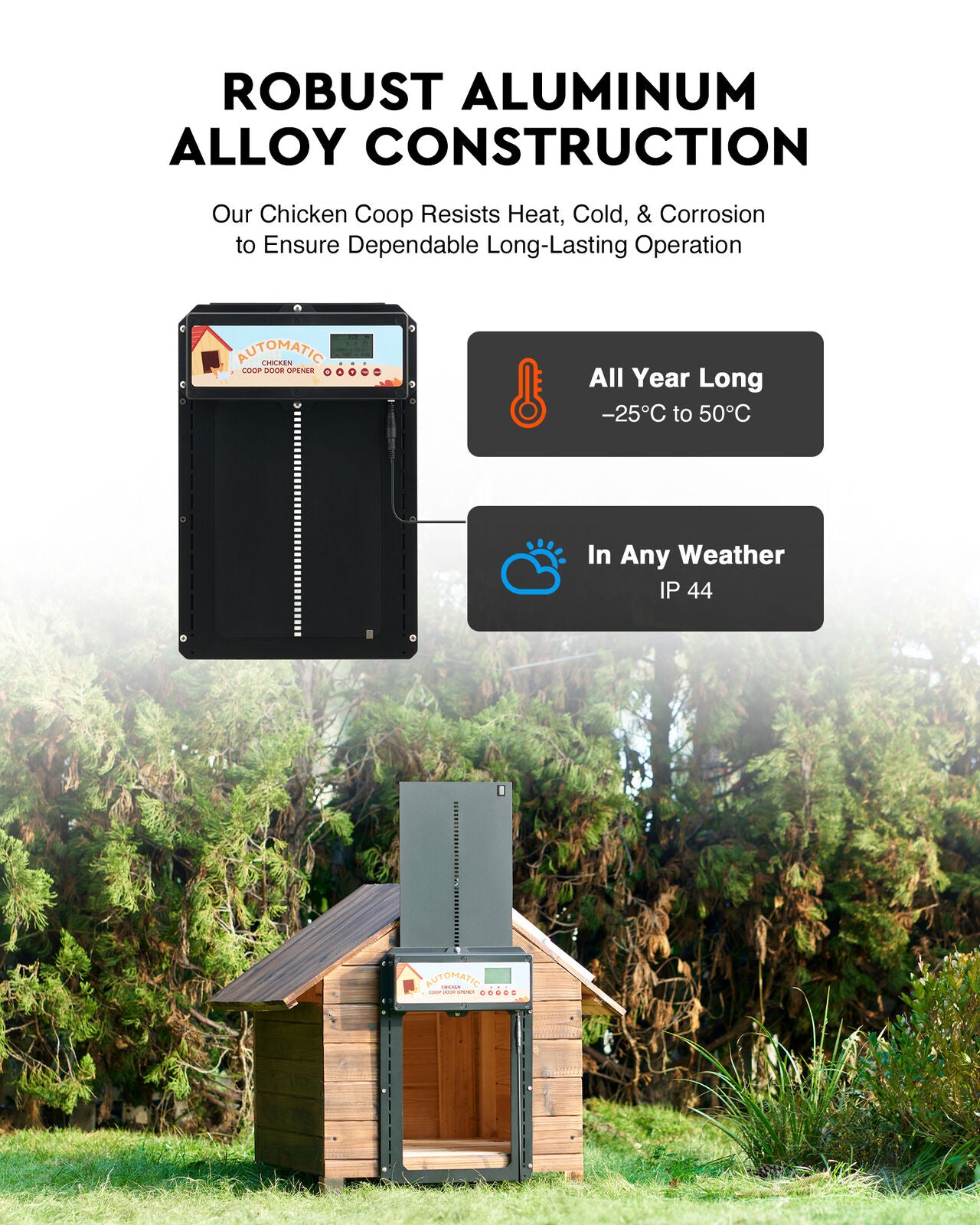 Automatic Chicken Coop Door Solar/Battery/AC 6W Aluminum Copper V178-66821