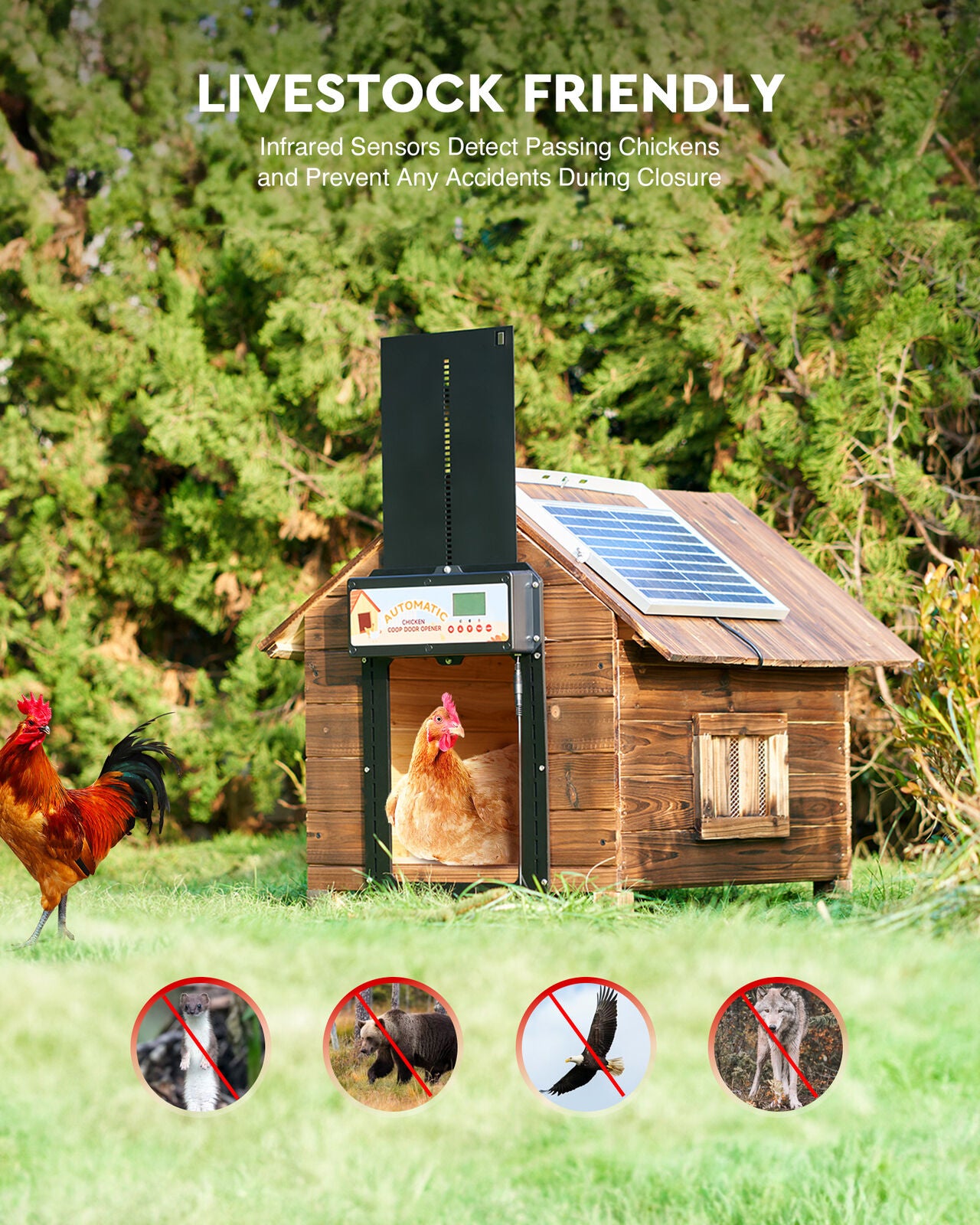 Automatic Chicken Coop Door Solar/Battery/AC 6W Aluminum Copper V178-66821