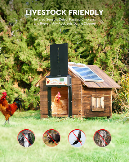 Automatic Chicken Coop Door Solar/Battery/AC 6W Aluminum Copper V178-66821