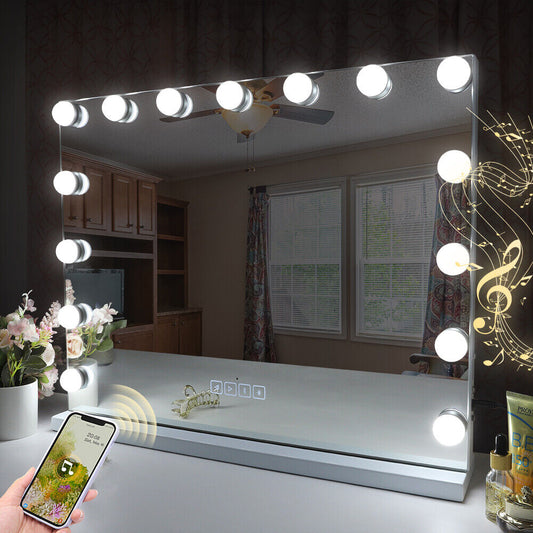 Hollywood LED Vanity Mirror Bluetooth Rectangle White Silver V178-66825