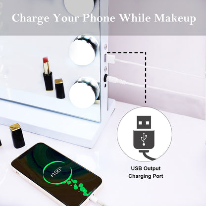 Hollywood LED Vanity Mirror Bluetooth Rectangle White Silver V178-66825