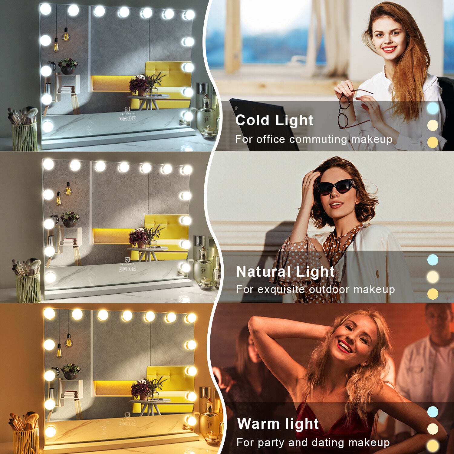 Hollywood LED Vanity Mirror Bluetooth Rectangle White Silver V178-66825