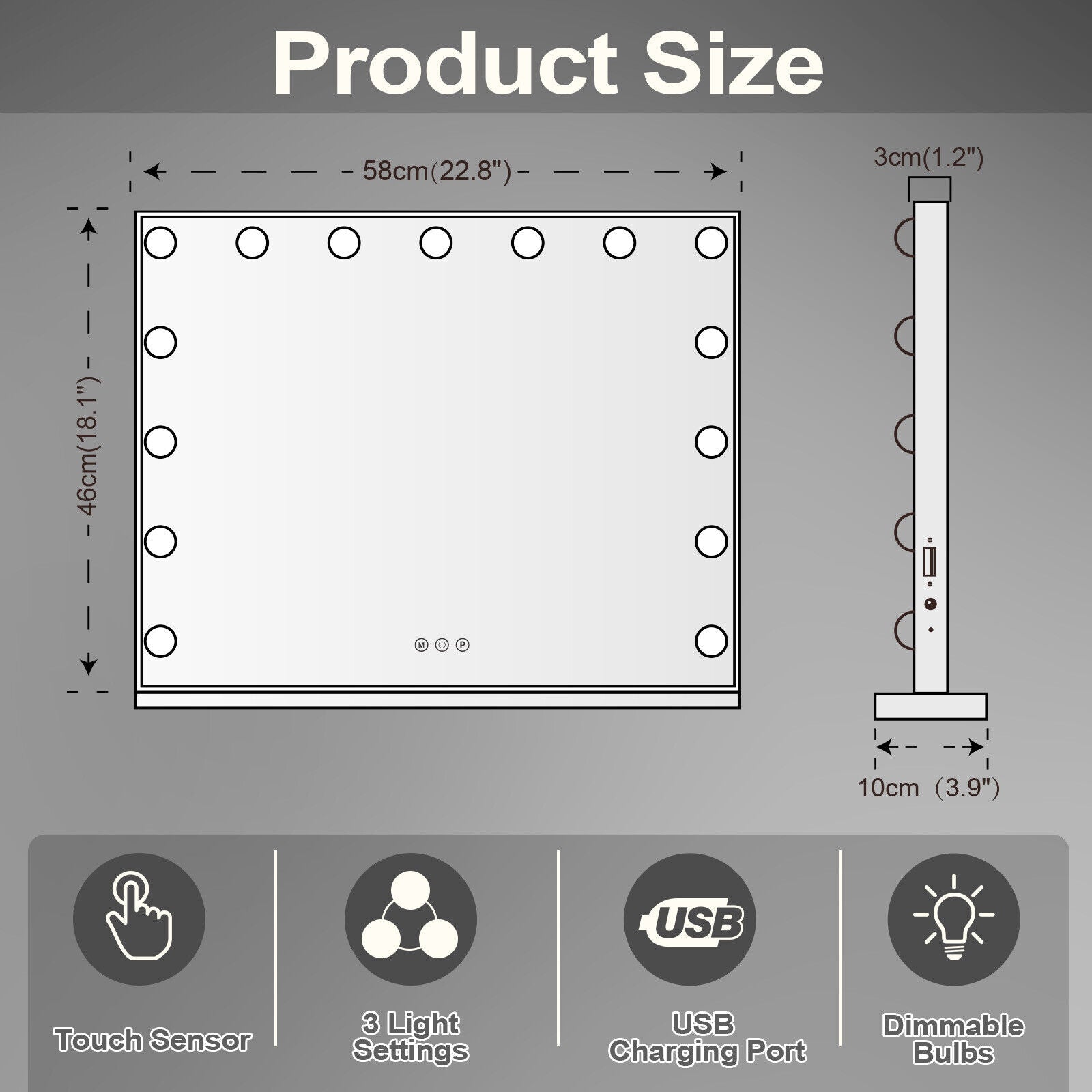 Hollywood LED Vanity Mirror Rectangle White Silver Wall Mirror V178-66826