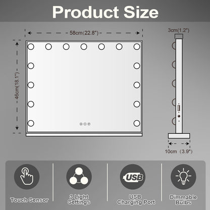 Hollywood LED Vanity Mirror Rectangle White Silver Wall Mirror V178-66826