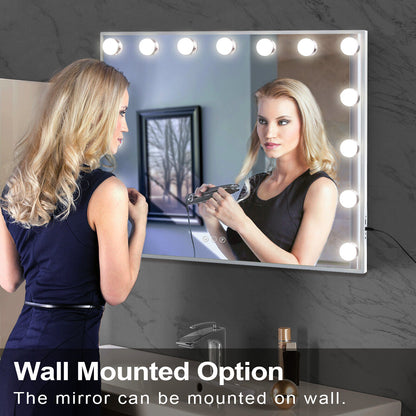 Hollywood LED Vanity Mirror Rectangle White Silver Wall Mirror V178-66826