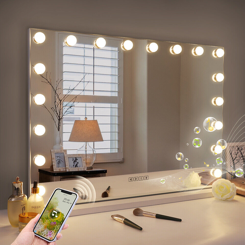 White Bluetooth Hollywood Mirror Rectangle Vanity Wall Light V178-66827