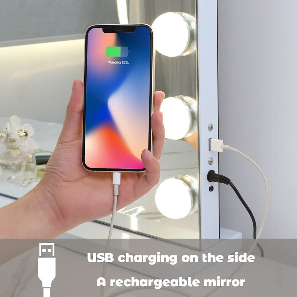 White Bluetooth Hollywood Mirror Rectangle Vanity Wall Light V178-66827