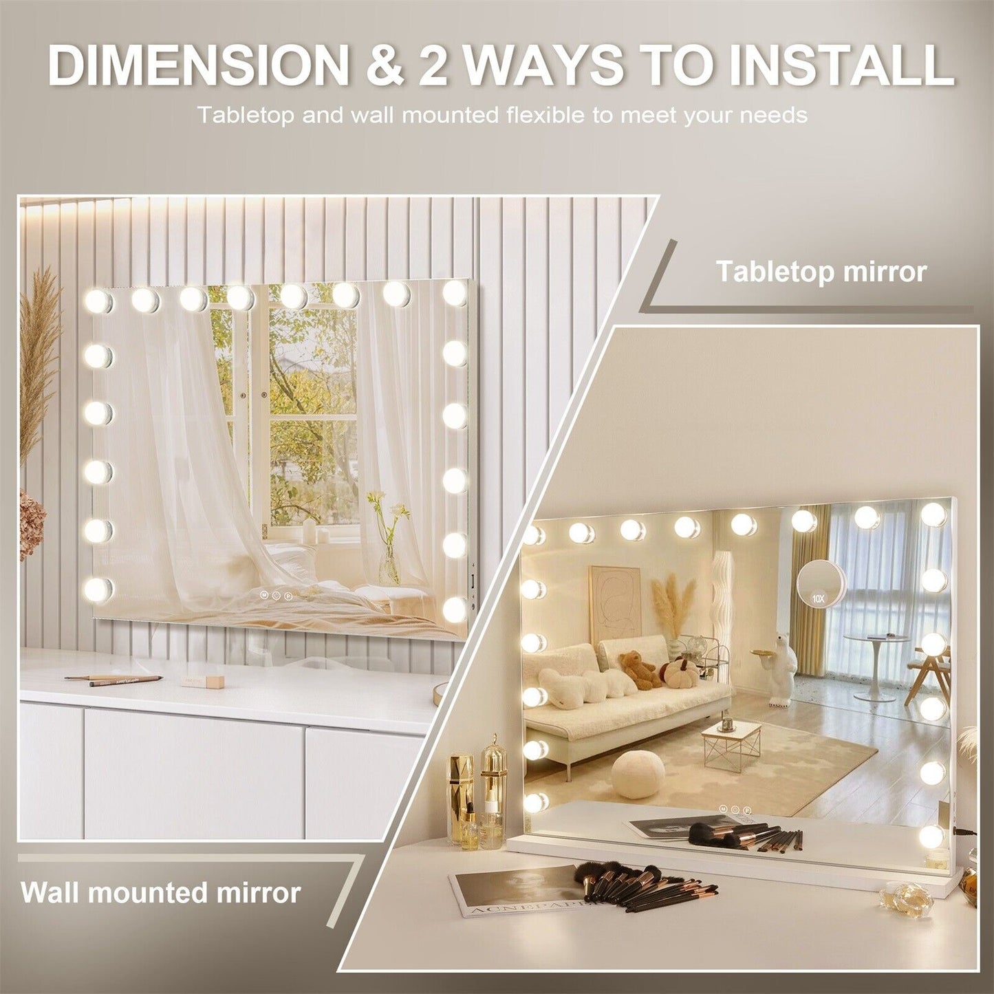 White Bluetooth Hollywood Mirror Rectangle Vanity Wall Light V178-66827