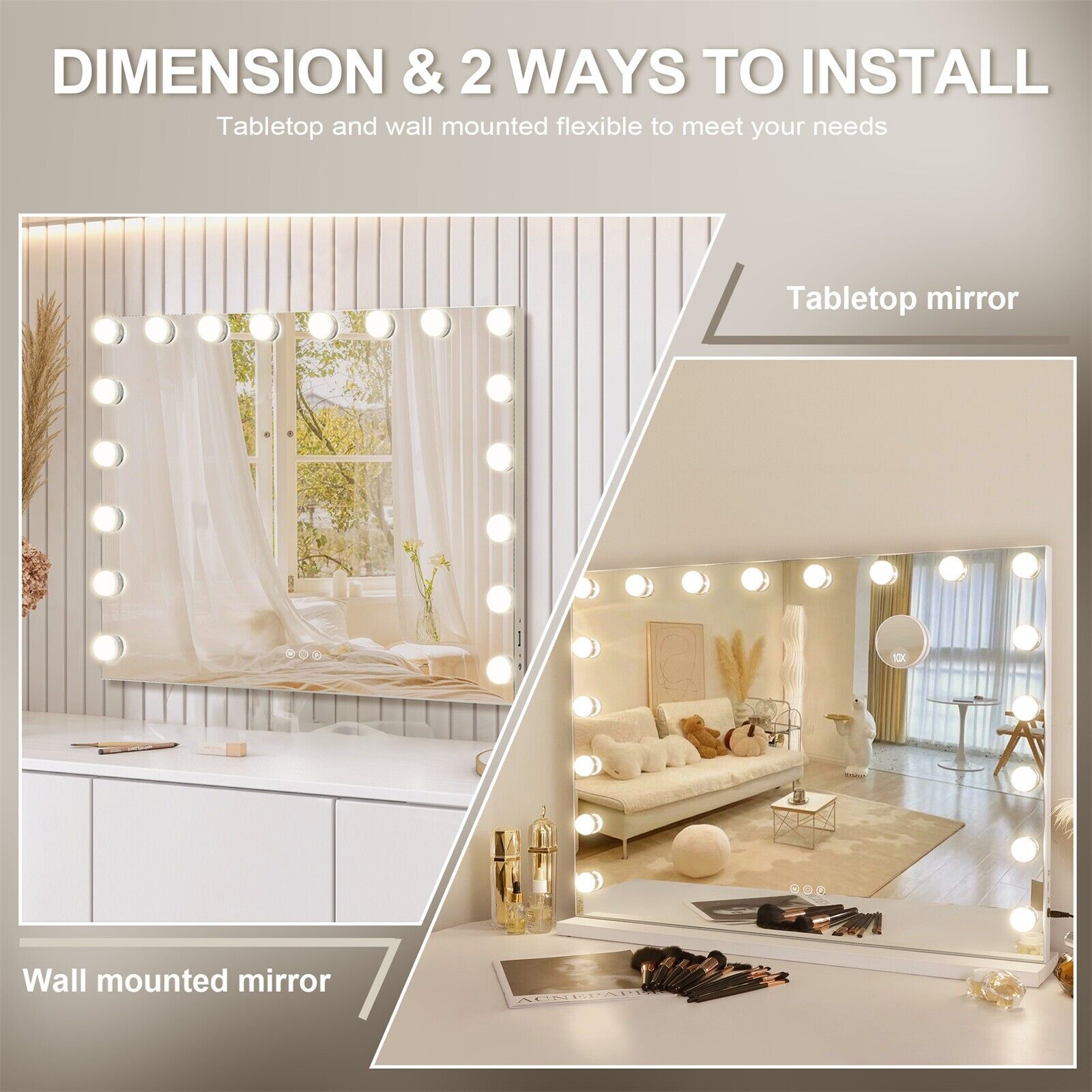 White Bluetooth Hollywood Mirror Rectangle Vanity Wall Light V178-66827