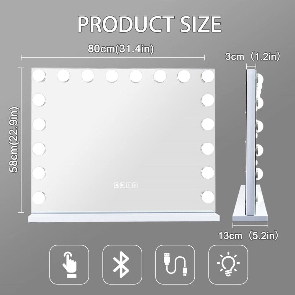 White Bluetooth Hollywood Mirror Rectangle Vanity Wall Light V178-66827