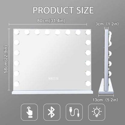 White Bluetooth Hollywood Mirror Rectangle Vanity Wall Light V178-66827