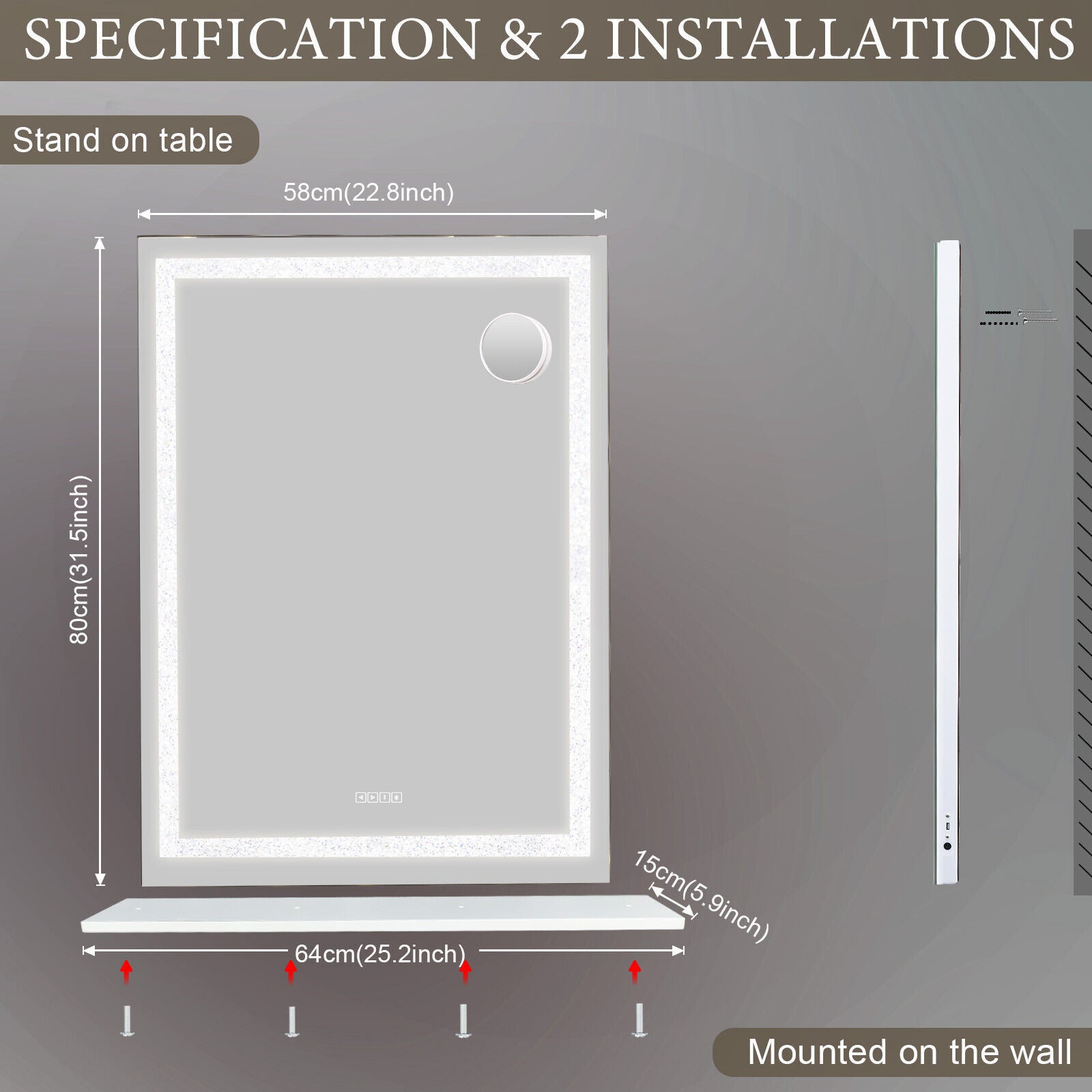 Crystal Vanity Mirror 80CM LED Bluetooth Magnifying V178-66828
