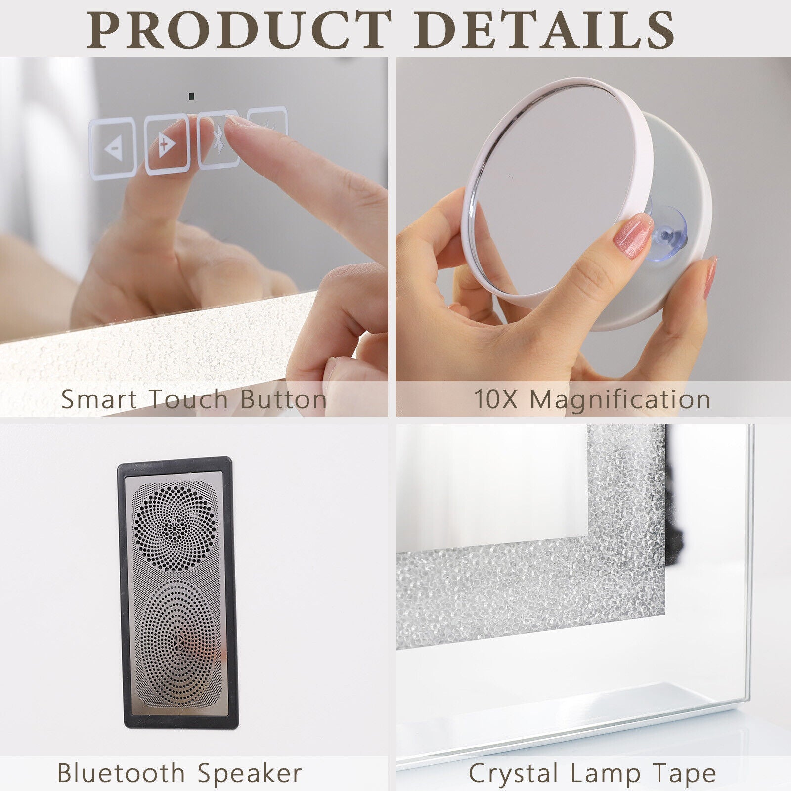 Crystal Vanity Mirror 80CM LED Bluetooth Magnifying V178-66828