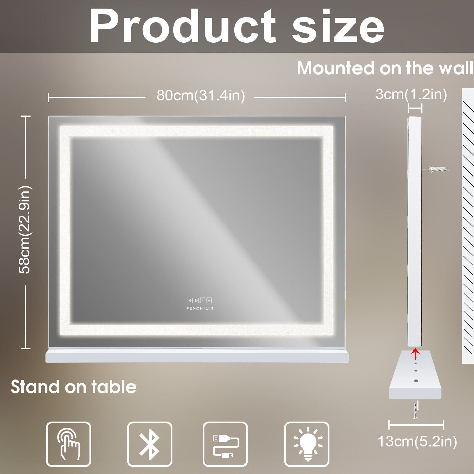 LED Makeup Mirror Bluetooth Touch Sensor Hollywood Vanity V178-66829
