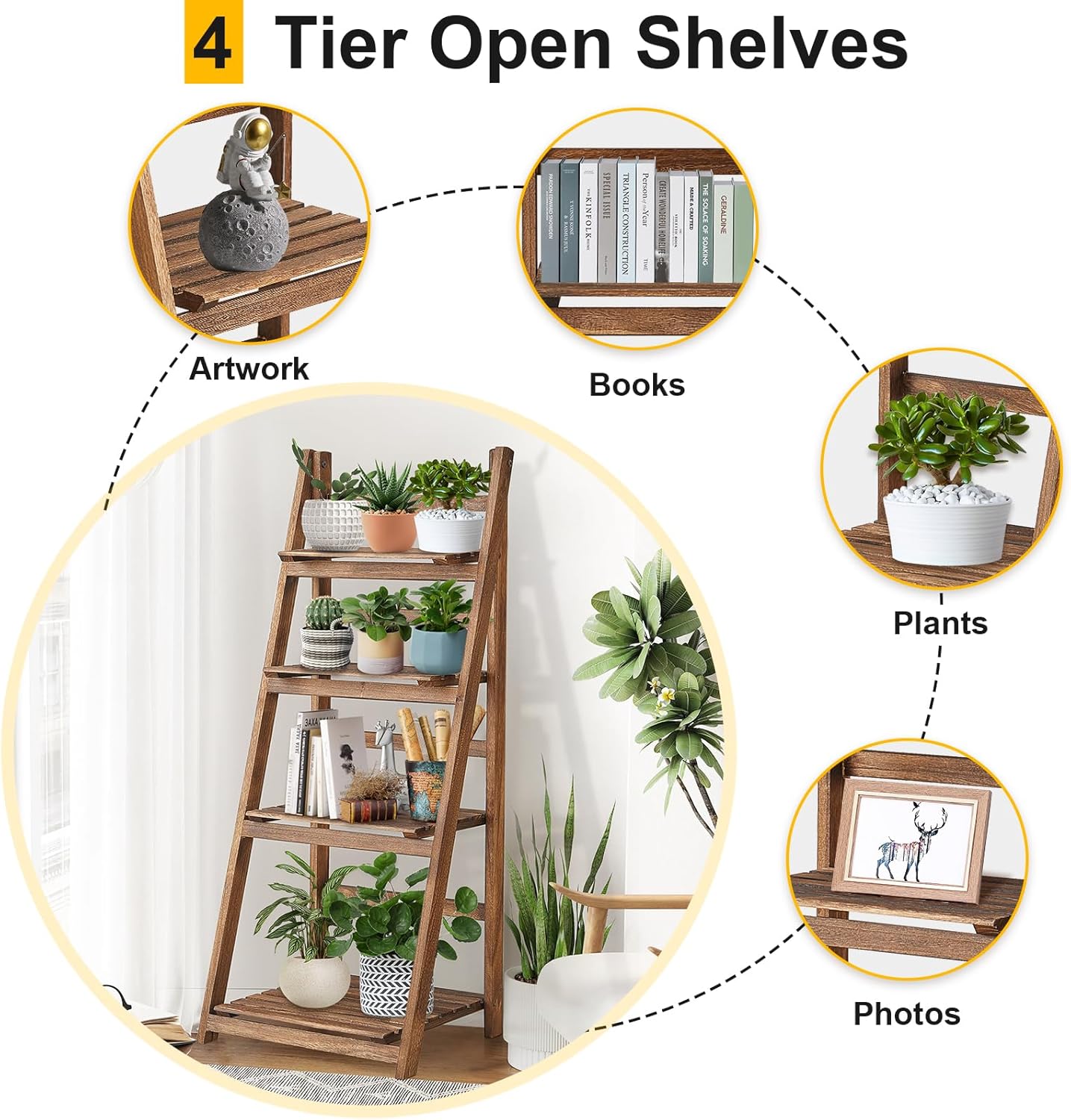 Rustic Wood 4 Tier Plant Stand Bookshelf 38CM Corner Shelf V178-66837