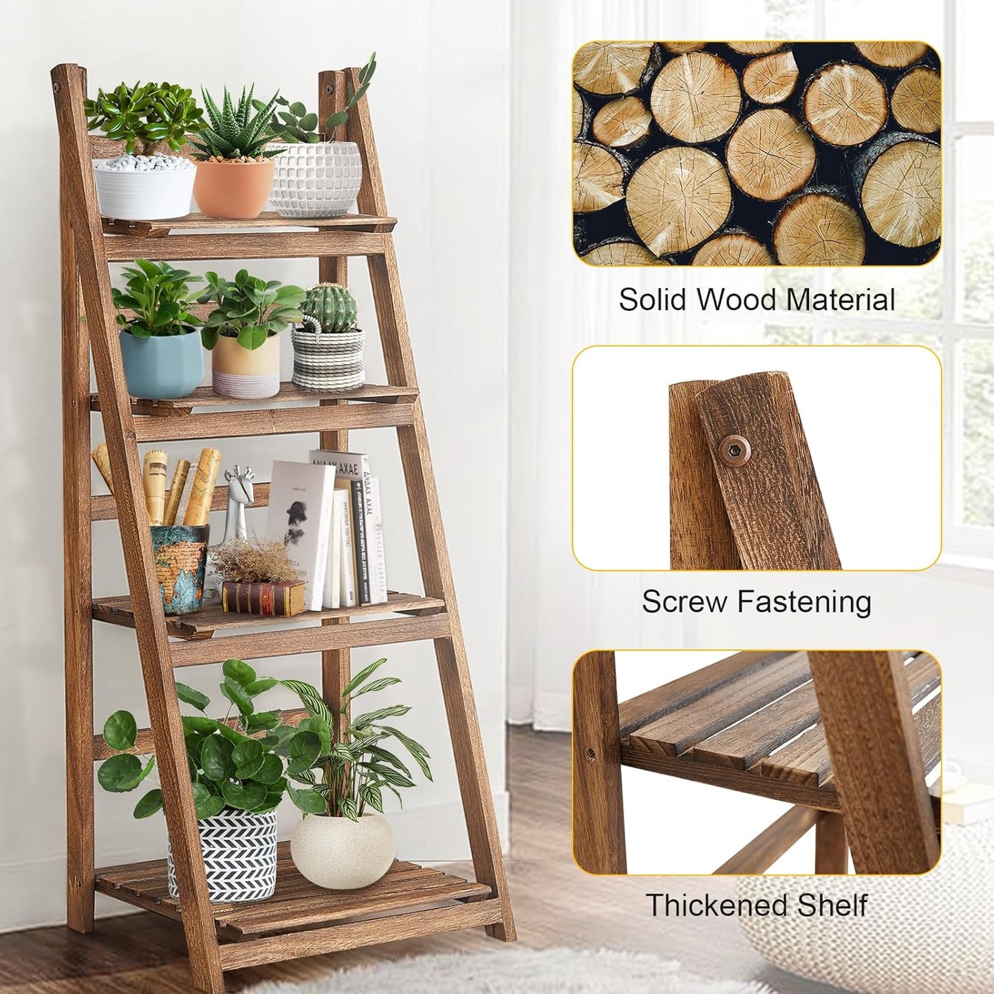 Rustic Wood 4 Tier Plant Stand Bookshelf 38CM Corner Shelf V178-66837