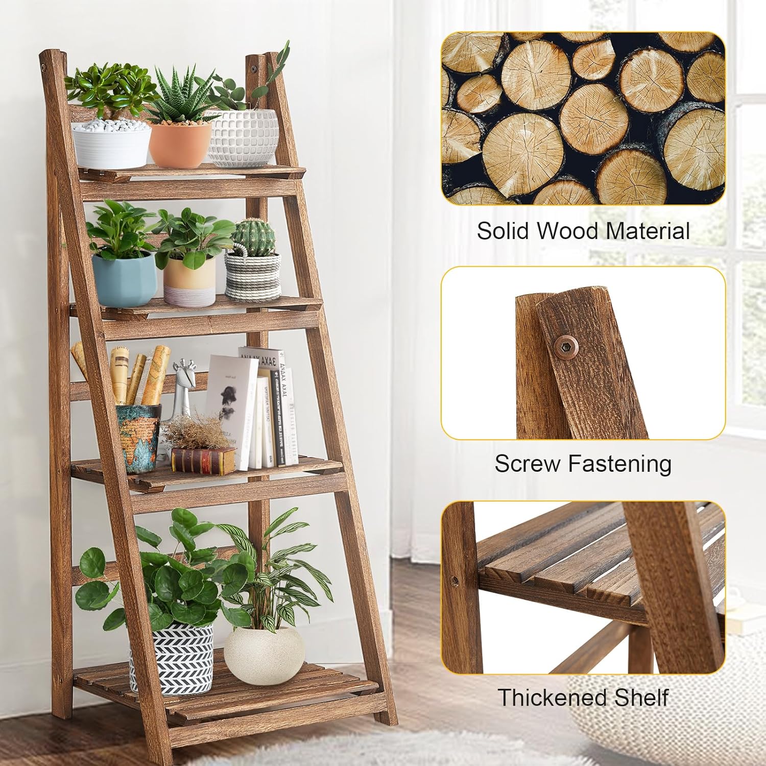 Rustic Wood 4 Tier Plant Stand Bookshelf 38CM Corner Shelf V178-66837