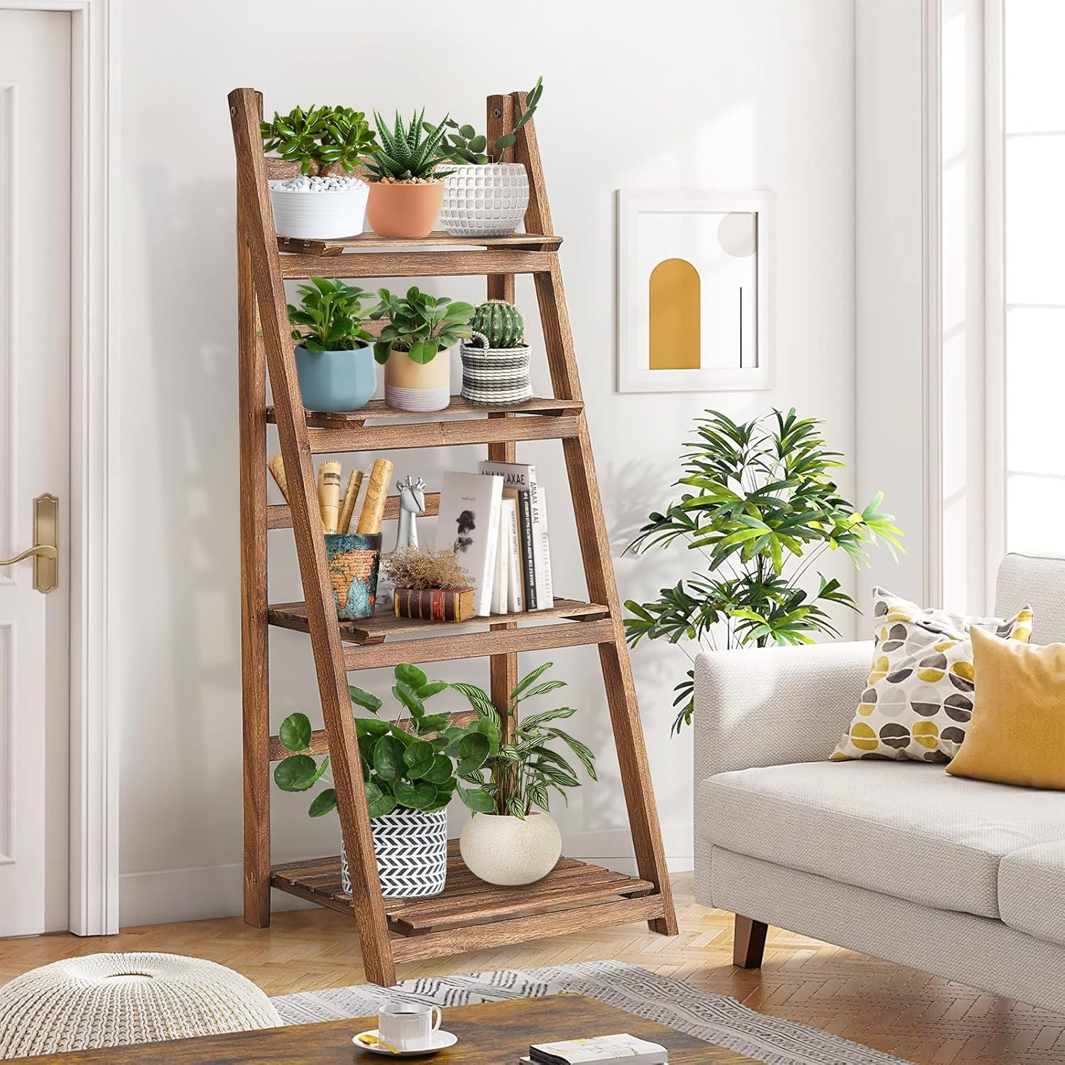 Rustic Wood 4 Tier Plant Stand Bookshelf 38CM Corner Shelf V178-66837