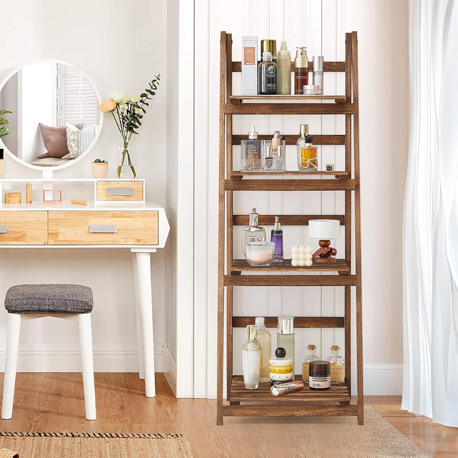 Rustic Wood 4 Tier Plant Stand Bookshelf 38CM Corner Shelf V178-66837