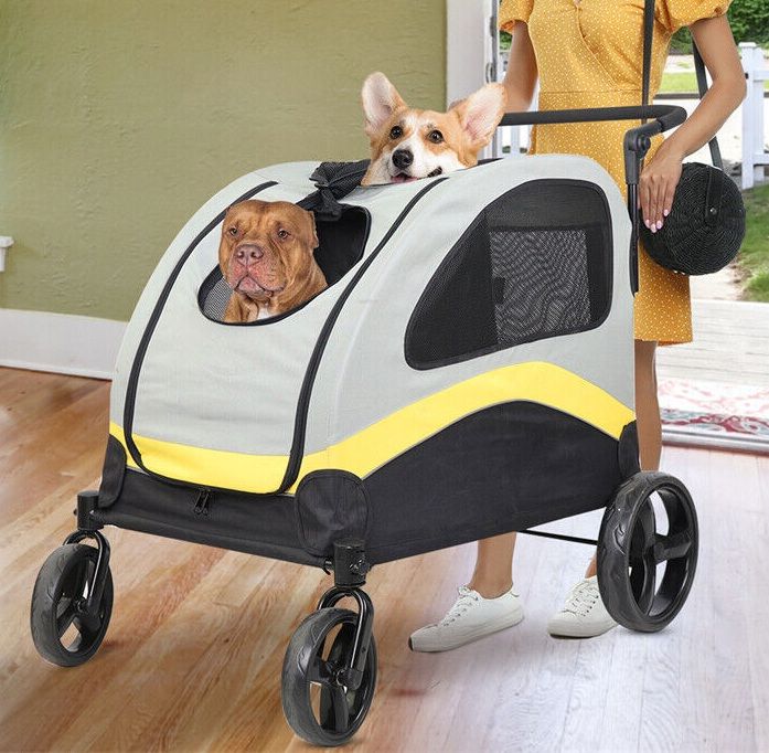 Dog Stroller w/ Divider, Foldable Pet Cart V178-66839
