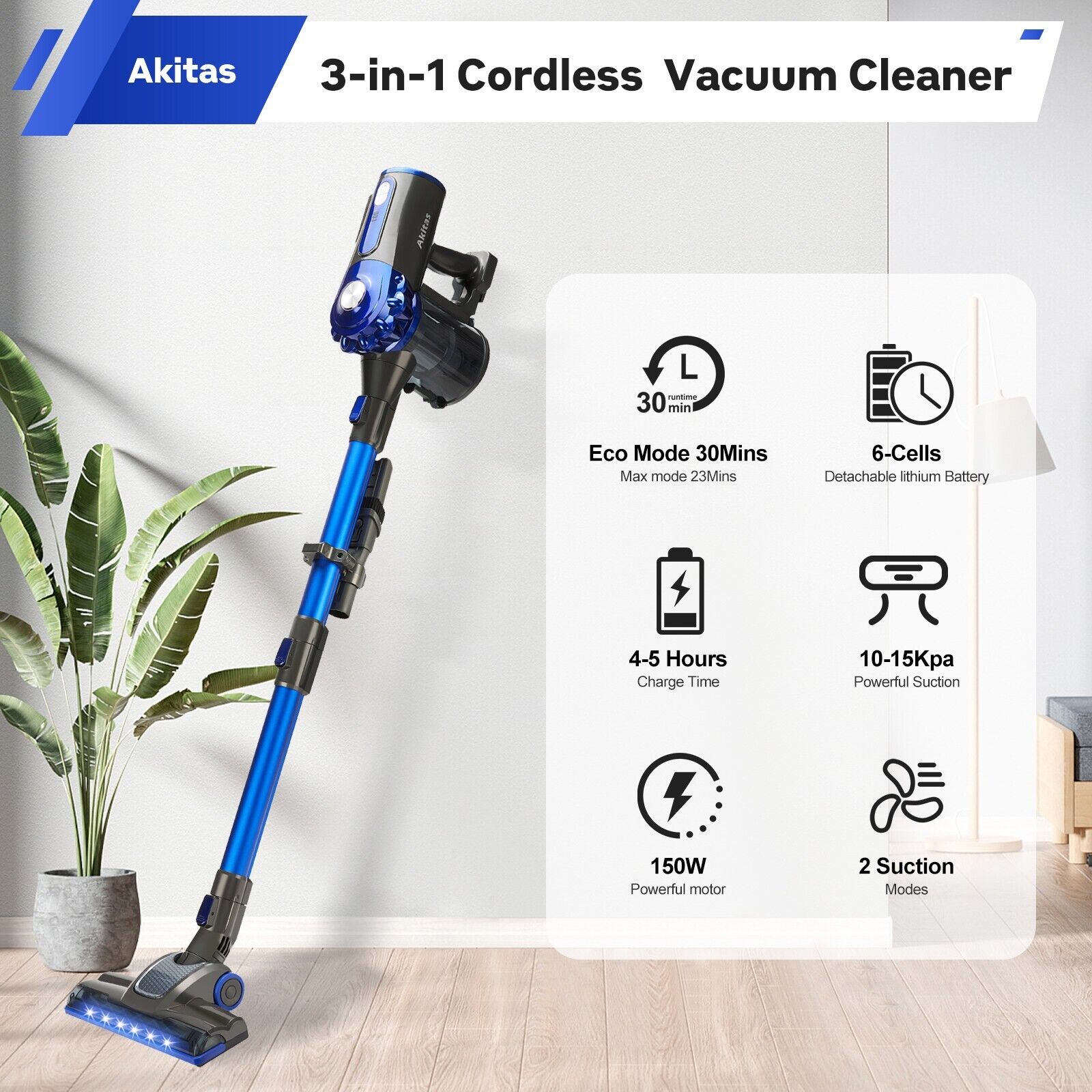 V8 150W Handheld Stick Vacuum Cleaner 40 Min Runtime LED V178-66859