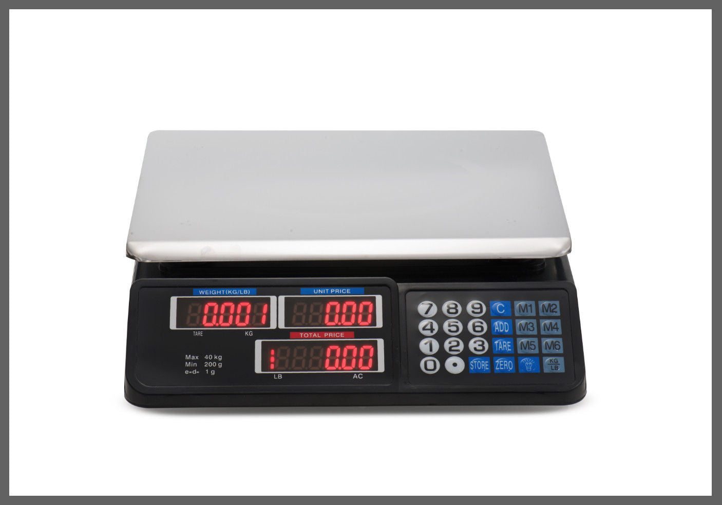 Digital Kitchen Scale 40kg 1g Increment Electronic Black V178-66870