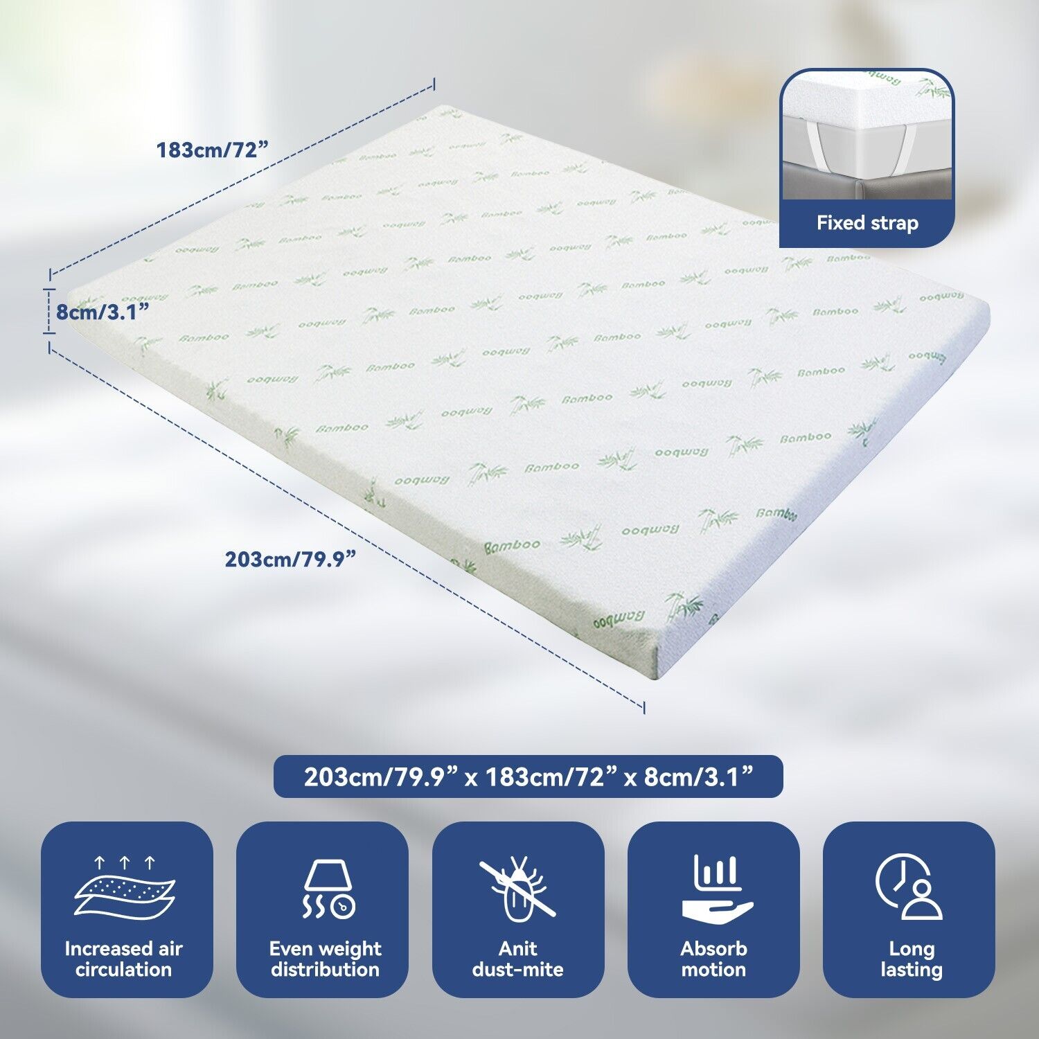 King Mattress Topper Memory Foam 7-Zone 8cm V178-66890