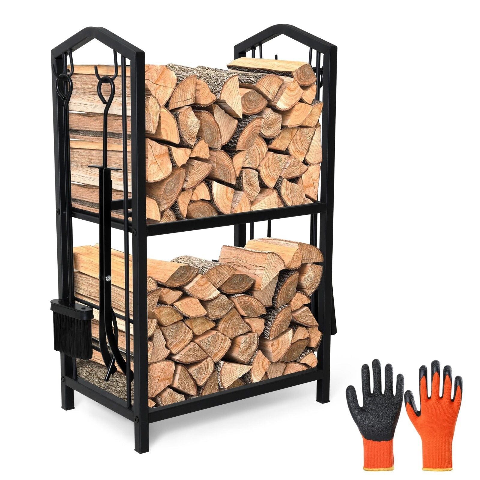 Steel Firewood Rack with Tools, Large Log Holder, 30cm Depth V178-66892