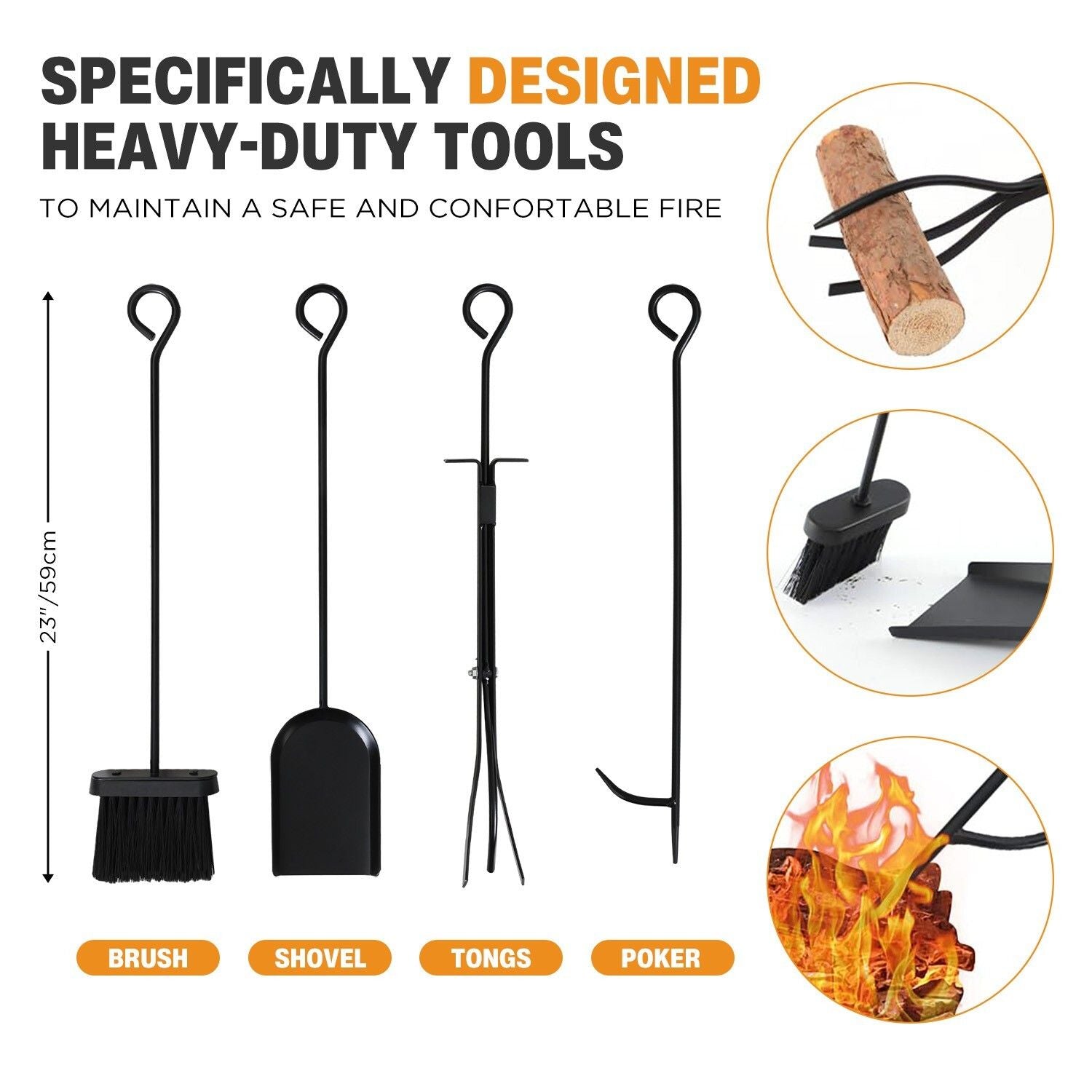 Steel Firewood Rack with Tools, Large Log Holder, 30cm Depth V178-66892