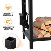 Steel Firewood Rack with Tools, Large Log Holder, 30cm Depth V178-66892