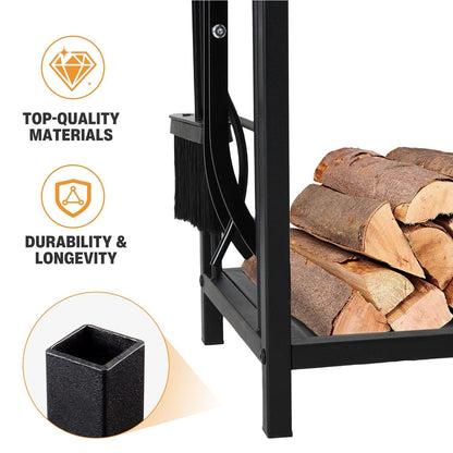 Steel Firewood Rack with Tools, Large Log Holder, 30cm Depth V178-66892