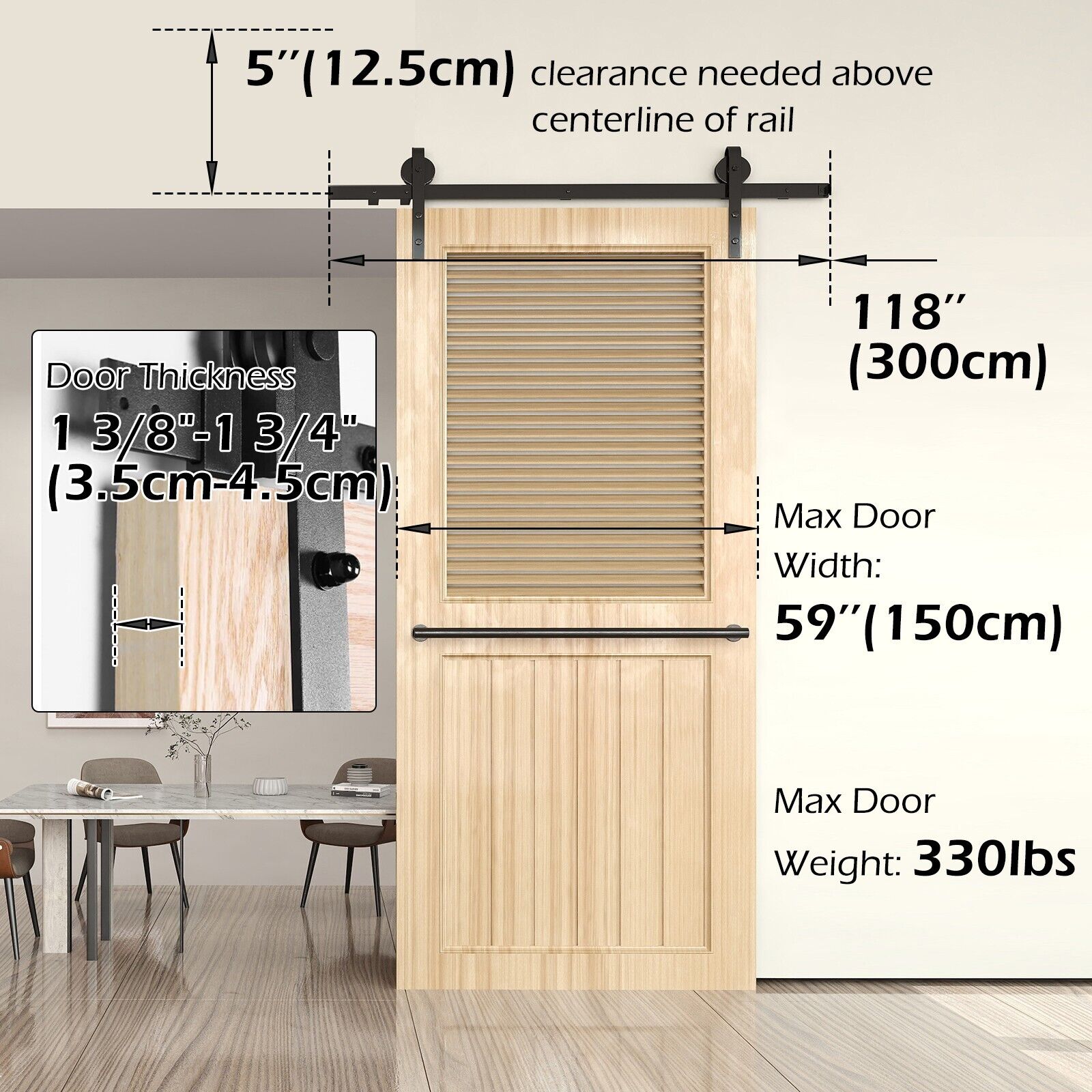 Sliding Barn Door Hardware Kit Heavy Duty Rust Resistant Single Door 3M V178-66897