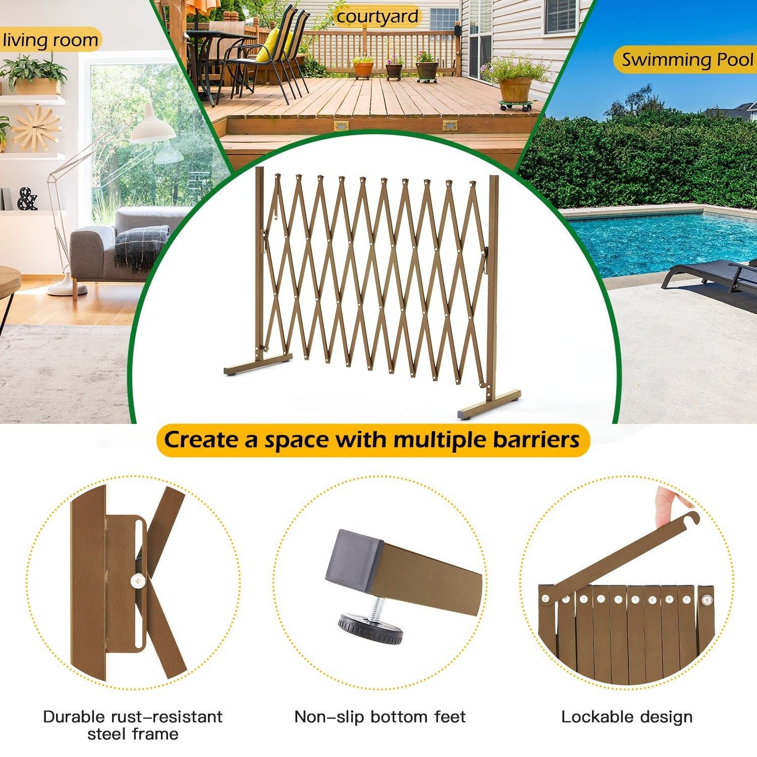 Expandable Aluminum Garden Fence Gate Rectangular V178-66899