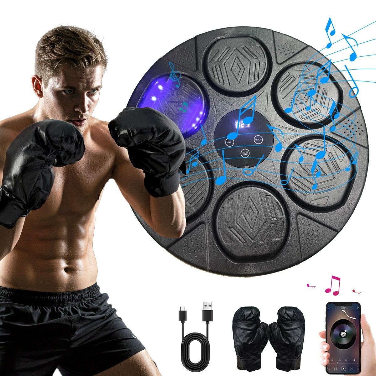 Bluetooth Smart Punching Bag Wall Pad 9 Speeds w/ Gloves V178-66910