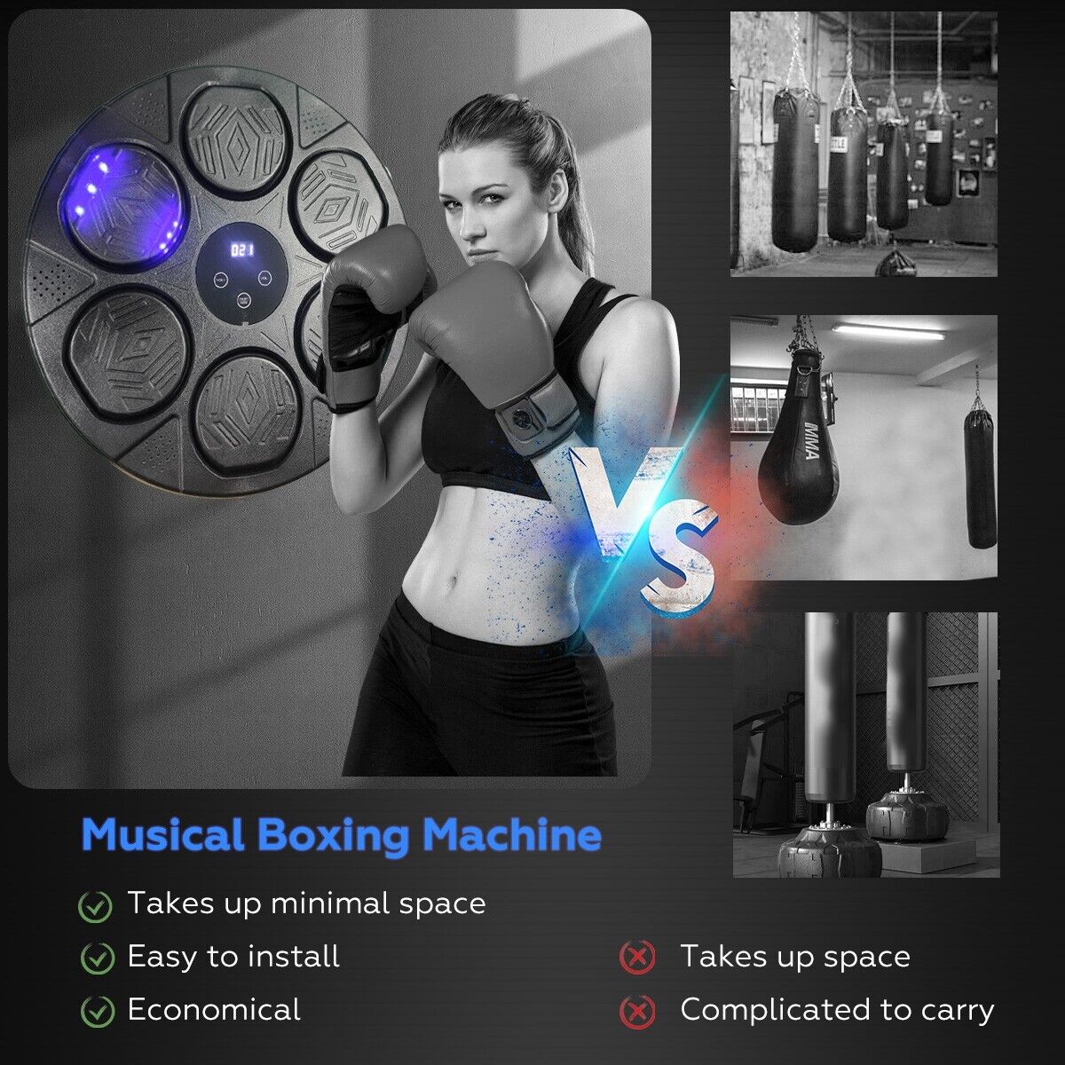 Bluetooth Smart Punching Bag Wall Pad 9 Speeds w/ Gloves V178-66910