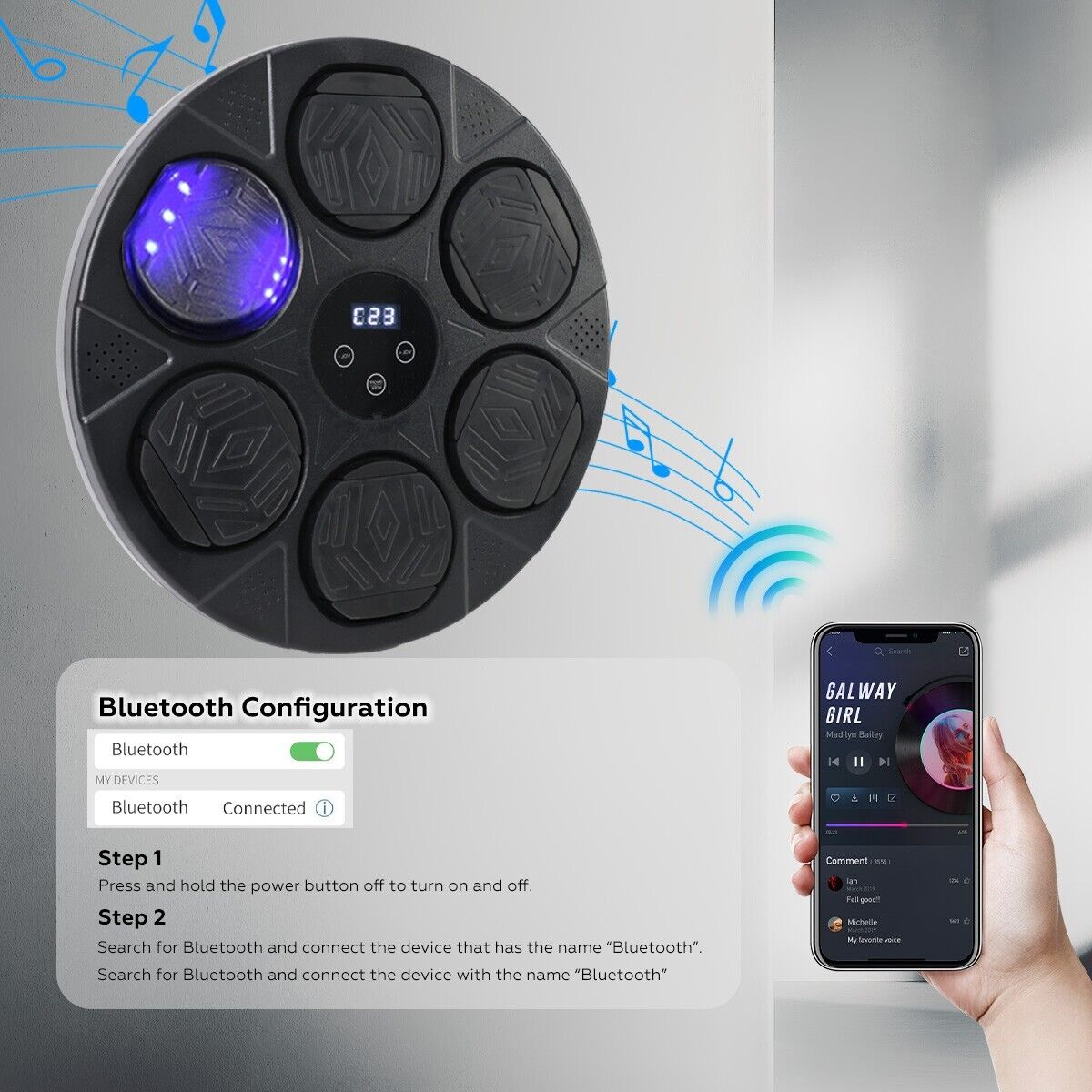 Bluetooth Smart Punching Bag Wall Pad 9 Speeds w/ Gloves V178-66910