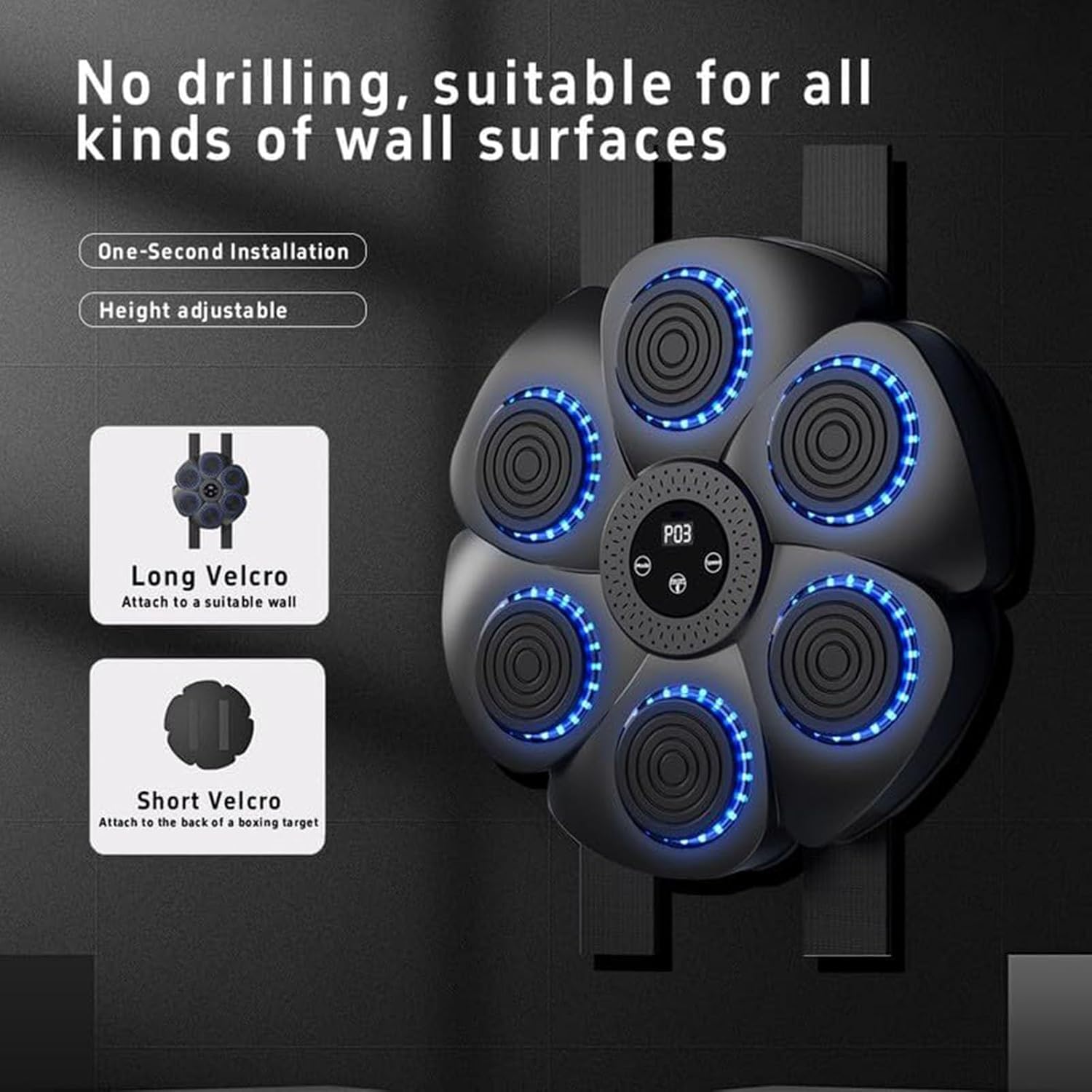 Wall Mount Boxing Machine Bluetooth Black Punch Pad + Gloves V178-66911