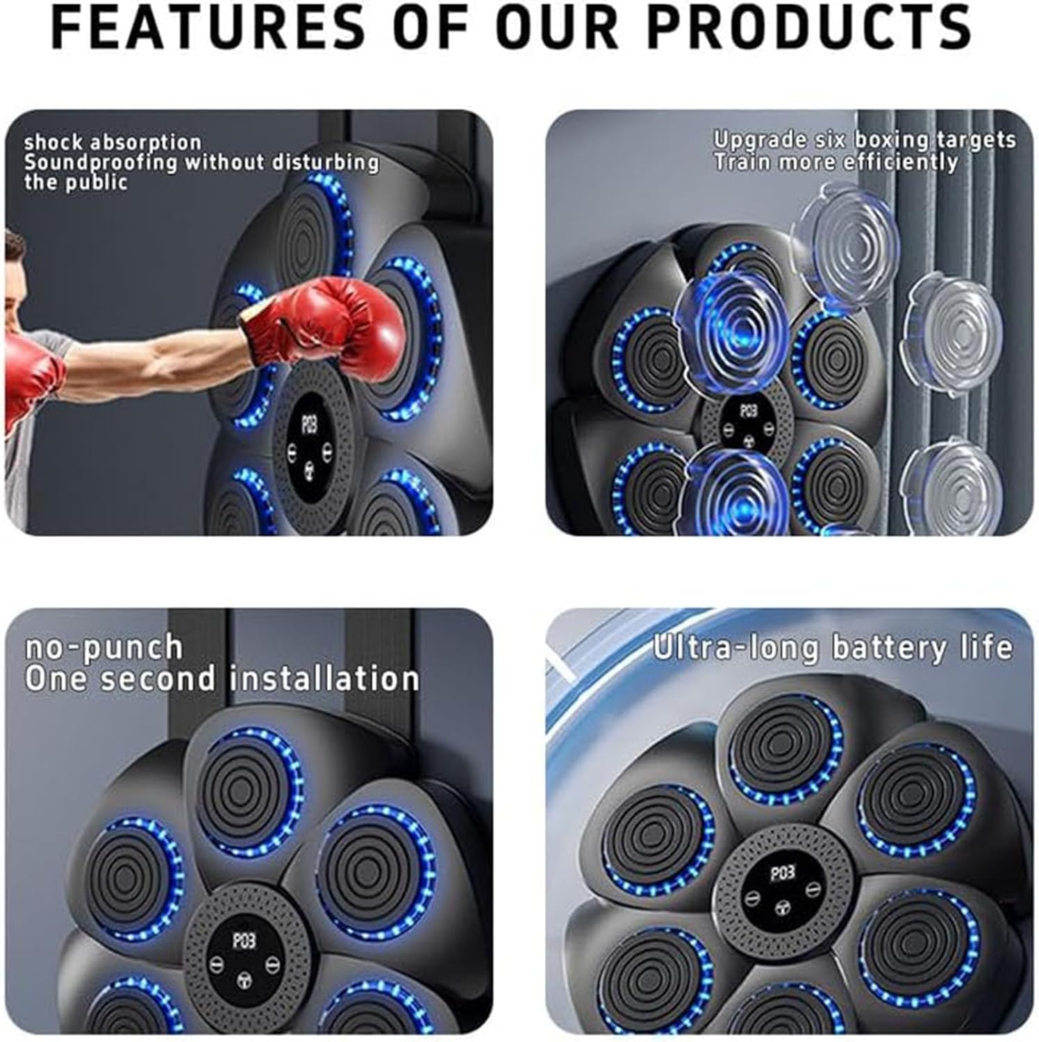 Wall Mount Boxing Machine Bluetooth Black Punch Pad + Gloves V178-66911