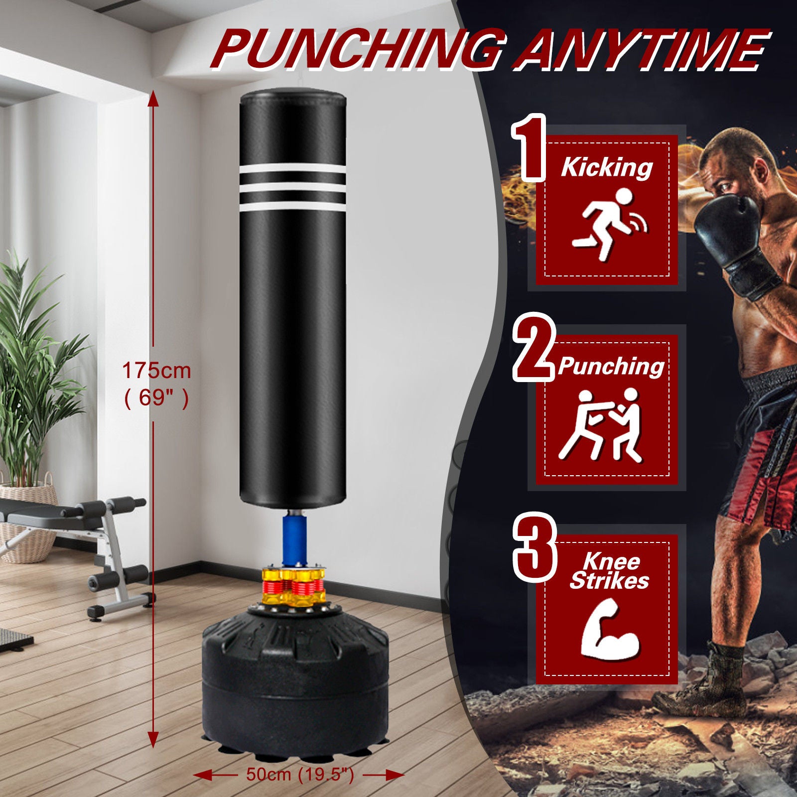 Punching Bag Stand for Adults & Kids - Boxing Training Speed Kick 175cm V178-66913