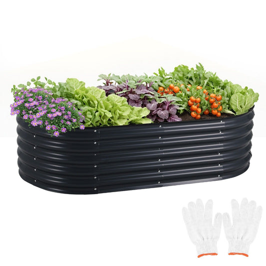 Oval Raised Garden Bed 160x80x42cm Galvanised Steel Planter V178-66915