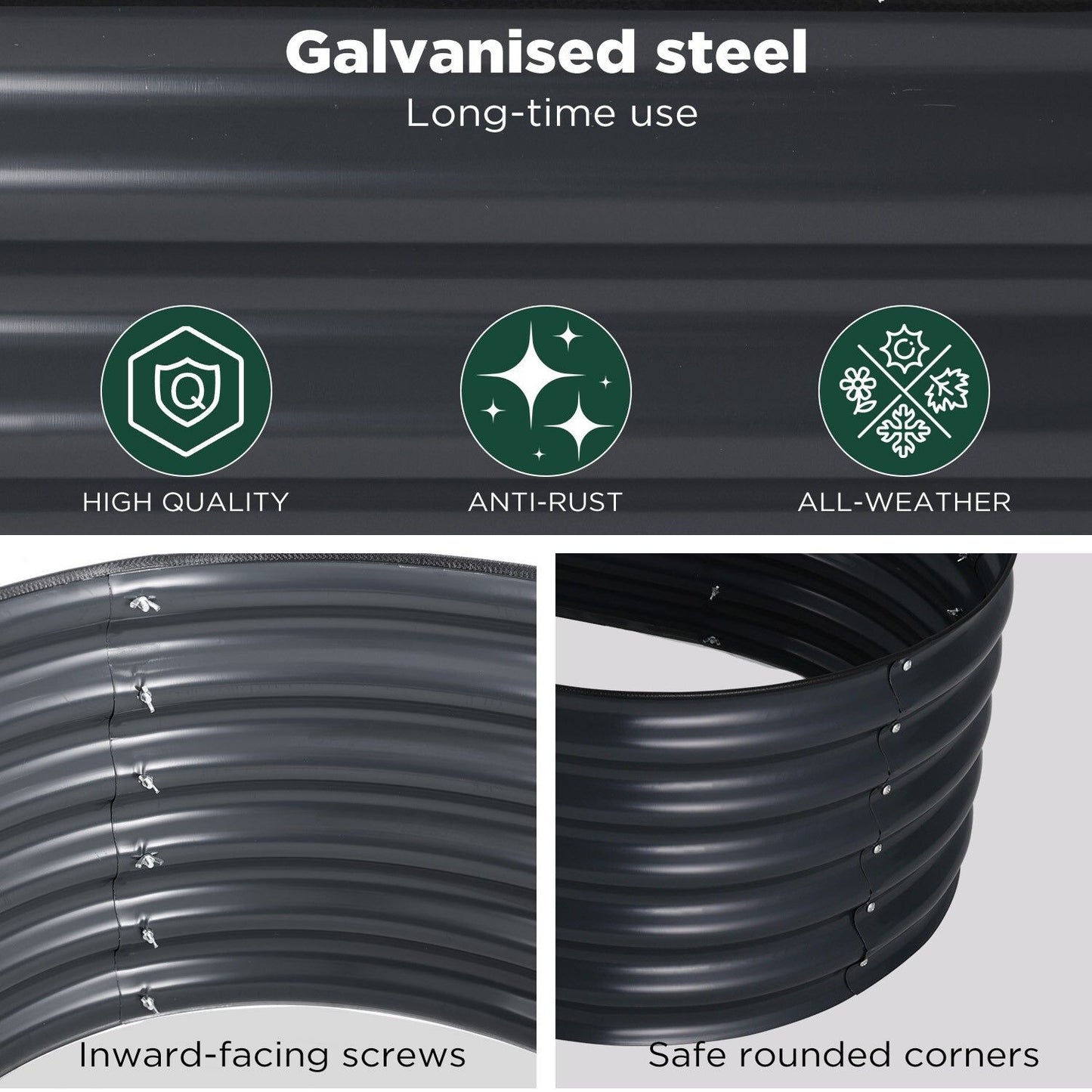 Oval Raised Garden Bed 160x80x42cm Galvanised Steel Planter V178-66915