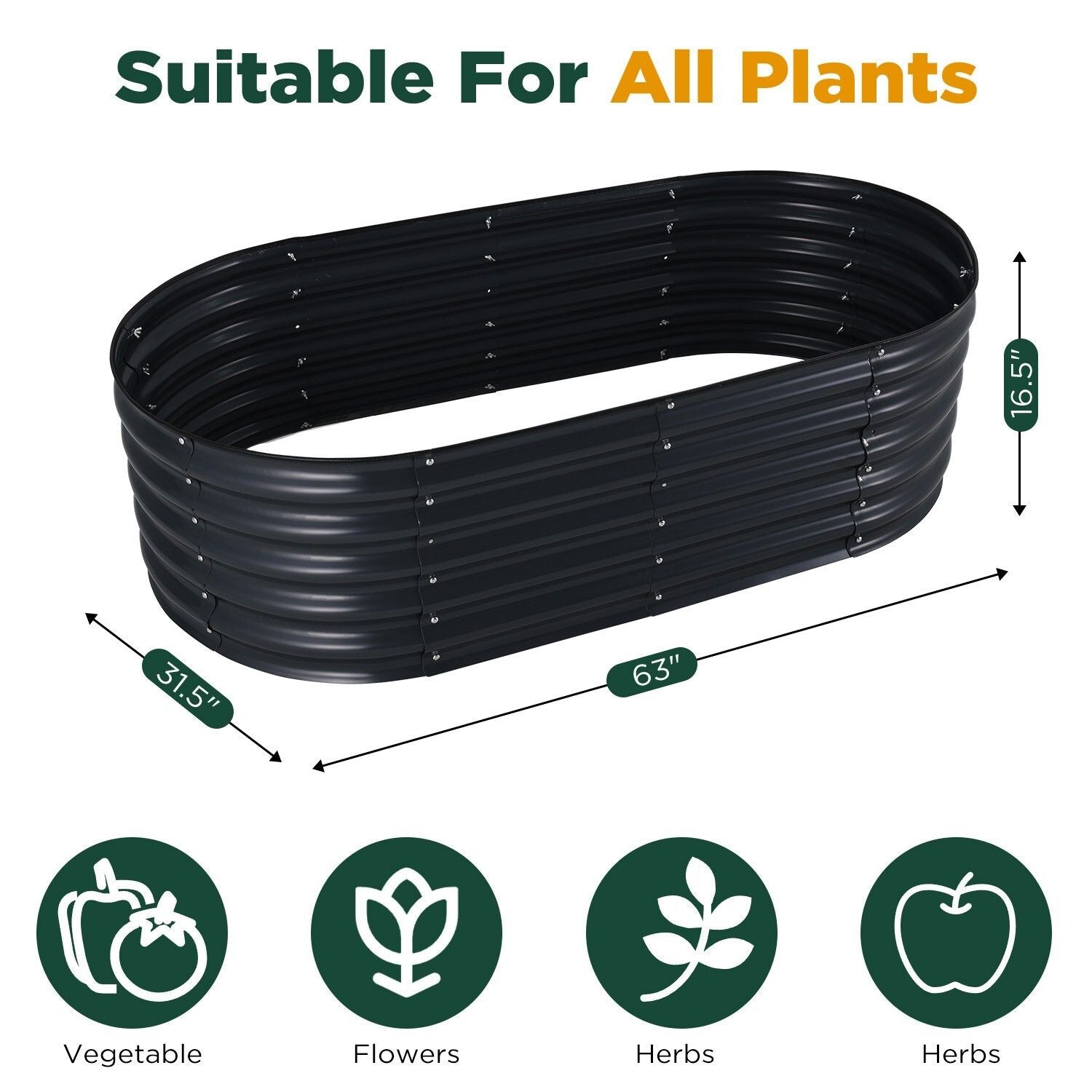 Oval Raised Garden Bed 160x80x42cm Galvanised Steel Planter V178-66915