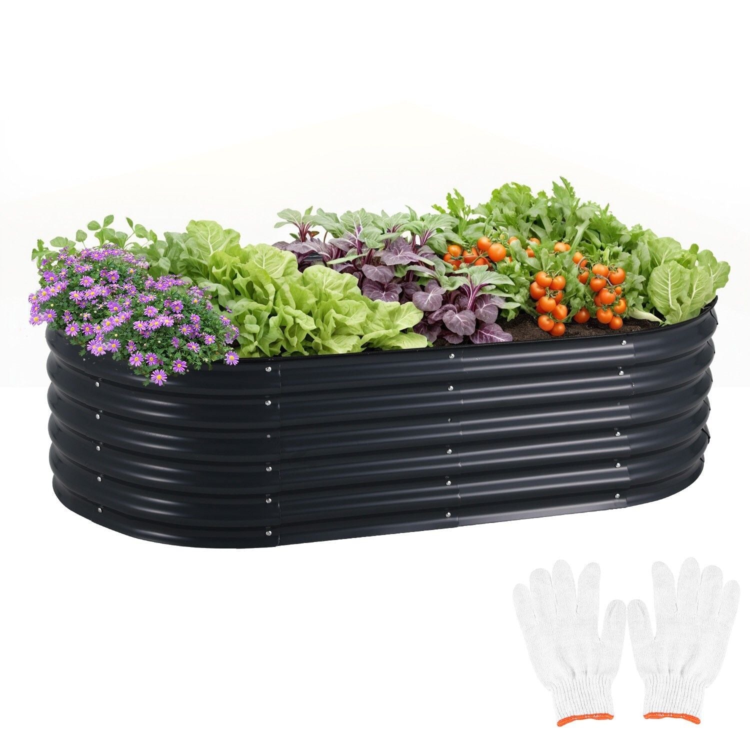 Oval Raised Garden Bed Galvanised Steel 240x80x42cm Planter V178-66916