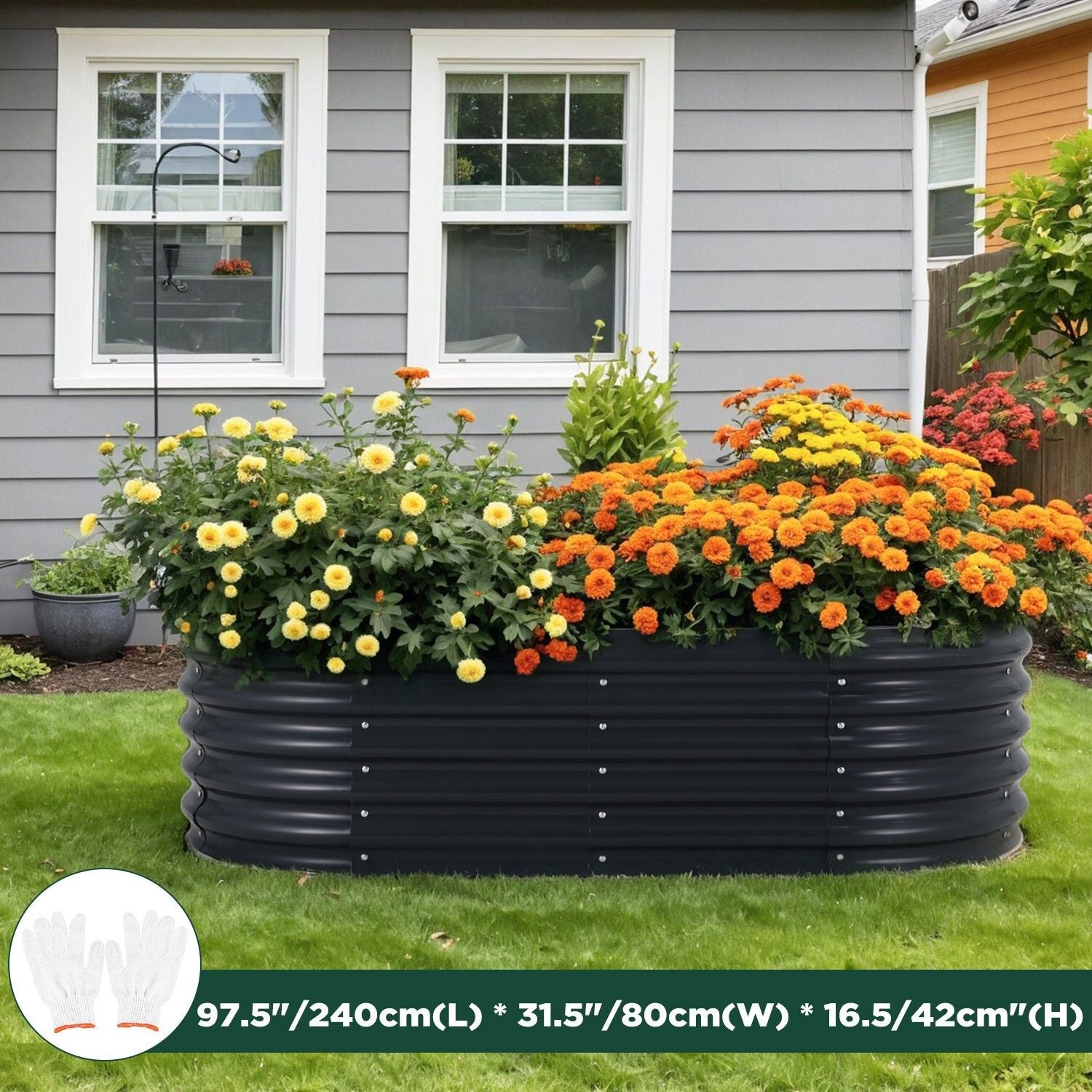 Oval Raised Garden Bed Galvanised Steel 240x80x42cm Planter V178-66916