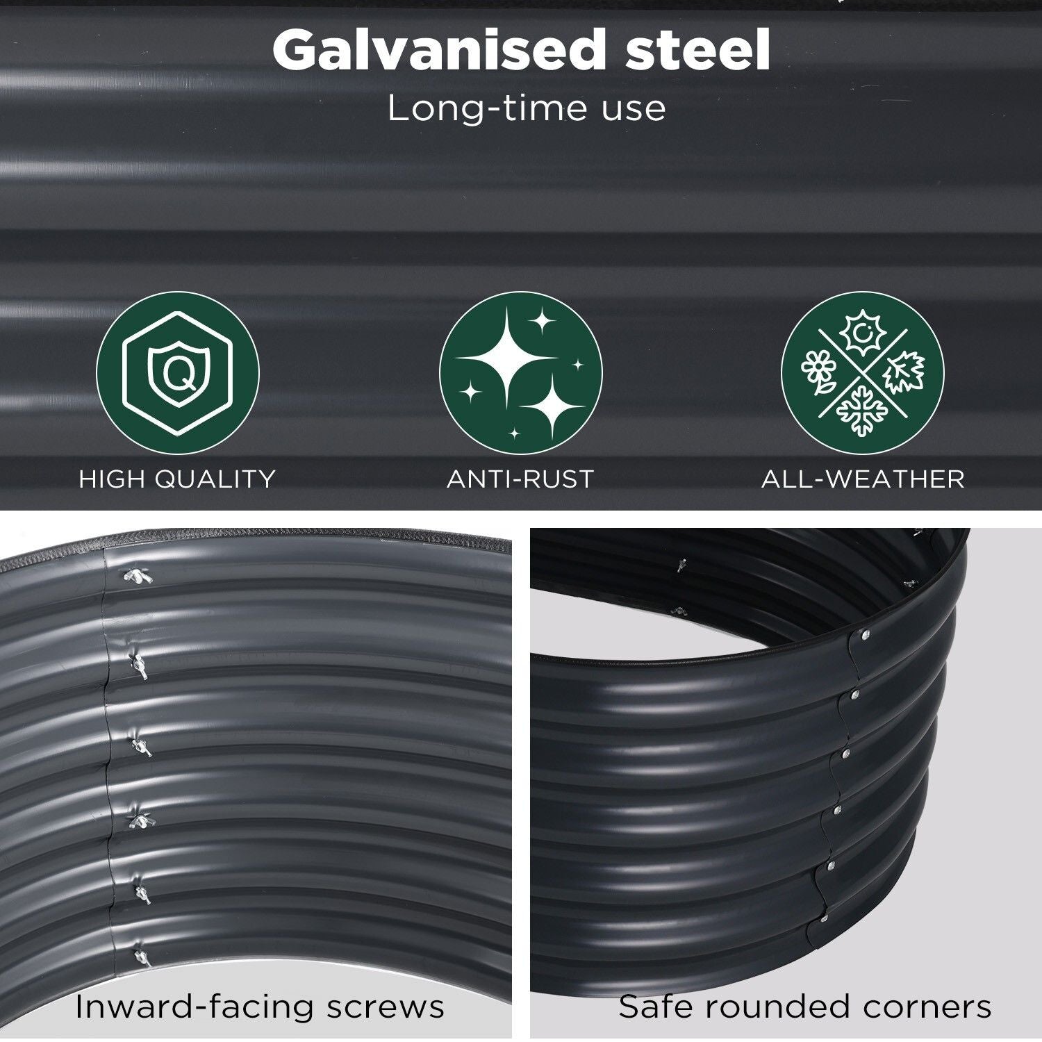 Oval Raised Garden Bed Galvanised Steel 240x80x42cm Planter V178-66916