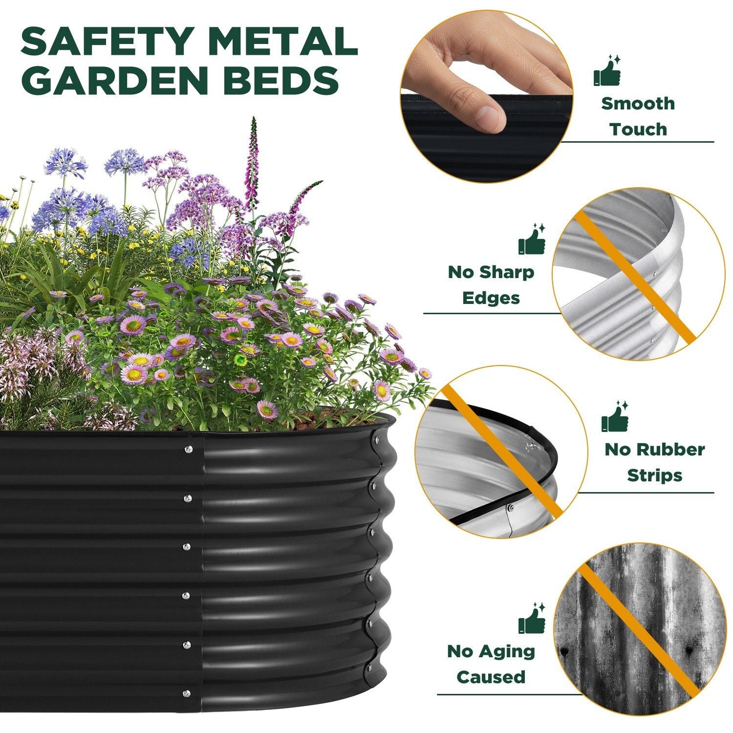 Oval Raised Garden Bed Galvanised Steel 240x80x42cm Planter V178-66916
